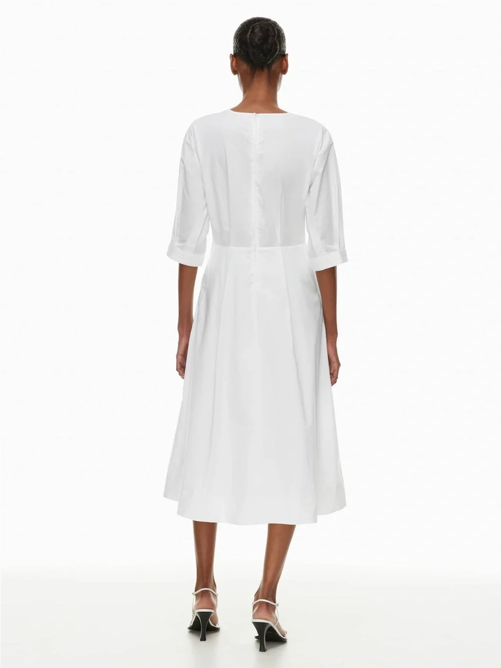 Aritzia Babaton Brighton Poplin White Midi Dress with 3/4 Sleeves XS Fit & Flare - Picture 5 of 15